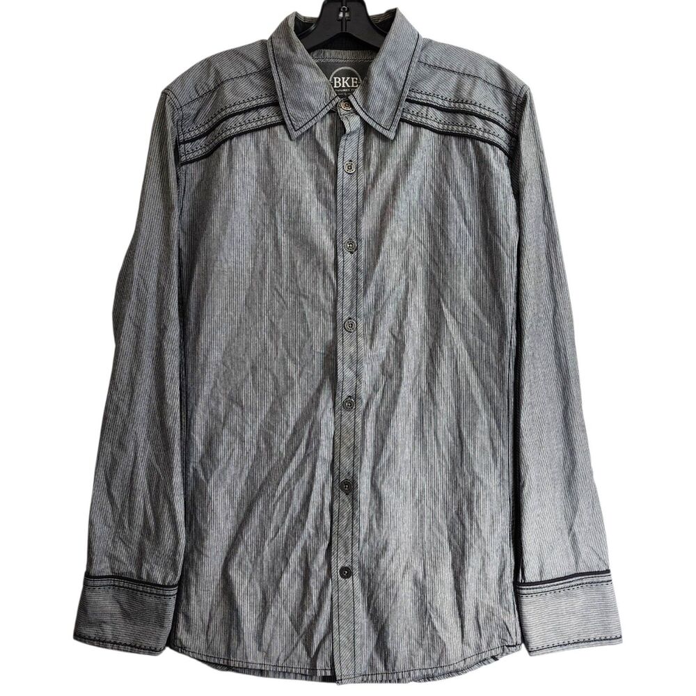 BKE Shirt Mens Large Gray Stripes Casual Western Button Up Long Sleeve Preppy